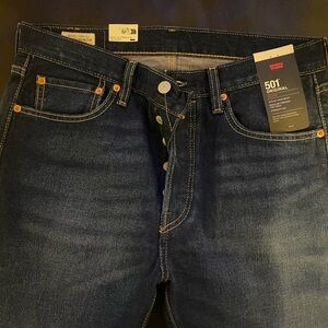 Levi's 501 Button Fly Men's Dark Indigo Straight Jeans 32x30